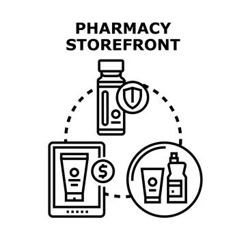 Pharmacy storefront offering online and in store purchases Stock Illustration
