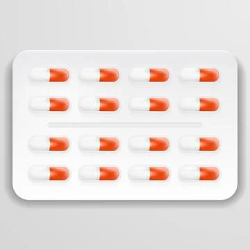 Pharmacy Theme, White And Red Medicine Tablets Antibiotic Pills Isolated On A Stock Illustration