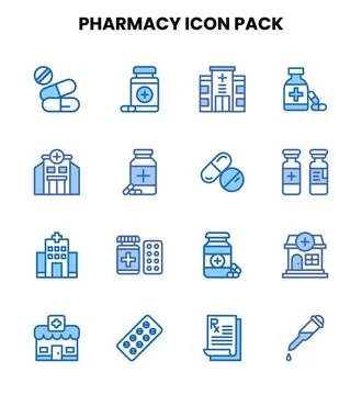 Pharmacy Two Colour Bundle Icons Pack Stock Illustration