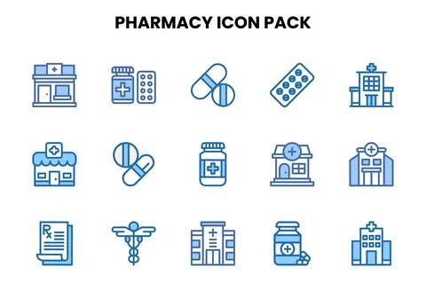 Pharmacy Two Colour Collection Icons Pack Stock Illustration