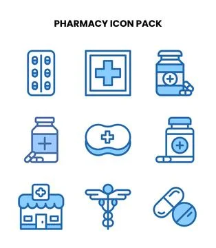Pharmacy Two Colour Set Icons Pack Stock Illustration