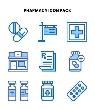 Pharmacy Two Colour UI Icons Pack Stock Illustration