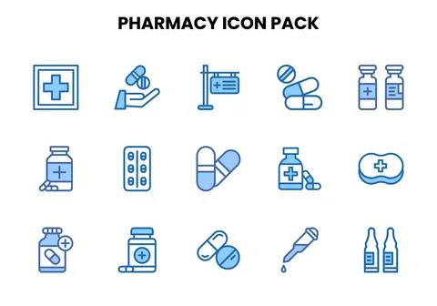 Pharmacy Two Colour UI Icons Pack Stock Illustration