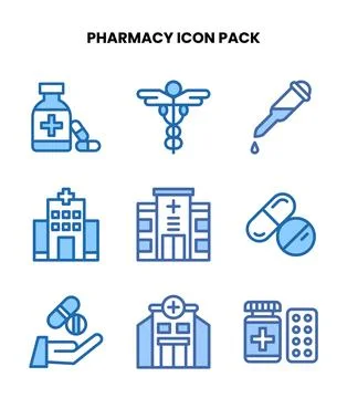 Pharmacy Two Colour Vector Icons Pack Stock Illustration
