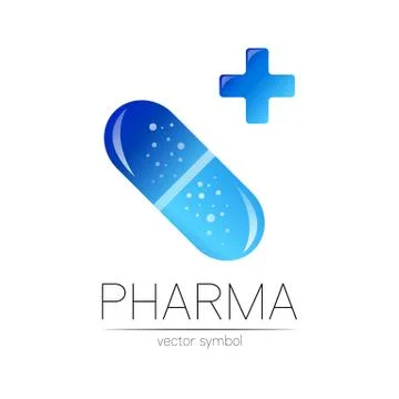 Pharmacy vector symbol with blue cross for pharmacist, pharma store, doctor and Stock Illustration