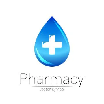 Pharmacy vector symbol of blue drop with cross for pharmacist, pharma store Illustrazione stock