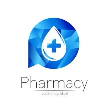 Pharmacy vector symbol of blue drop with cross in circle for pharmacist, pharma Illustrazione stock