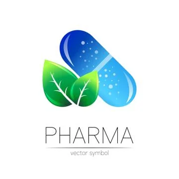 Pharmacy vector symbol with green leaf for pharmacist, pharma store, doctor and Stock Illustration