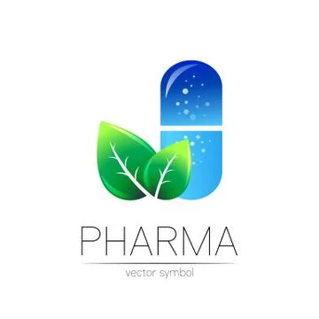 Pharmacy vector symbol with green leaf for pharmacist, pharma store, doctor and Stock Illustration