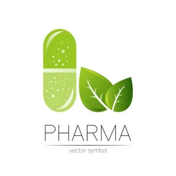 Pharmacy vector symbol with green leaf for pharmacist, pharma store, doctor and Stock Illustration