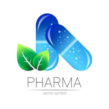 Pharmacy vector symbol with green leaf for pharmacist, pharma store, doctor and Stock Illustration