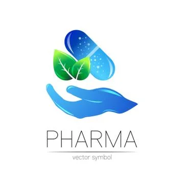 Pharmacy vector symbol with green leaf for pharmacist, pharma store, doctor and Stock Illustration