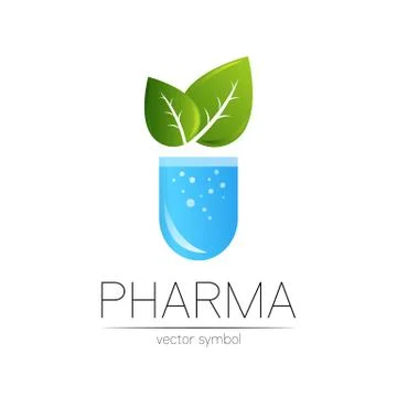 Pharmacy vector symbol with green leaf for pharmacist, pharma store, doctor and Stock Illustration