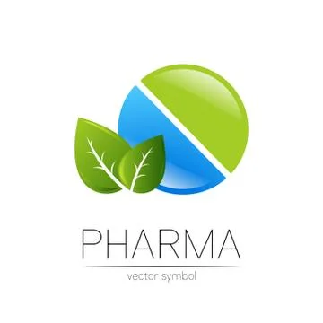 Pharmacy vector symbol with leaf for pharmacist, pharma store, doctor and Stock Illustration