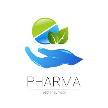Pharmacy vector symbol with leaf for pharmacist, pharma store, doctor and Stock Illustration