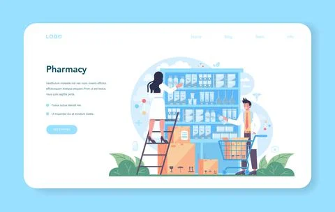 Pharmacy web banner or landing page. Pharmacist preparing Stock Illustration