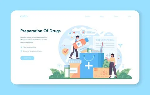 Pharmacy web banner or landing page. Pharmacist preparing Stock Illustration