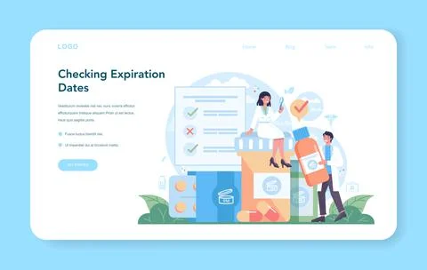 Pharmacy web banner or landing page. Pharmacist preparing Stock Illustration