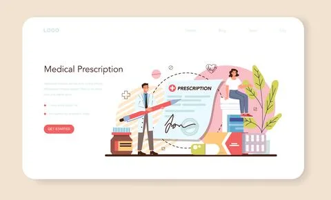 Pharmacy web banner or landing page. Pharmacist selling drugs Stock Illustration
