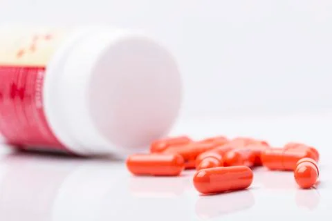 Pharmacy on white background with bottom in back. Medicine and healthy concep Stock Photos