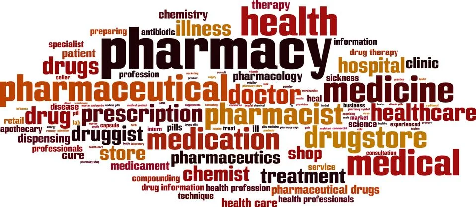 Pharmacy word cloud Stock Illustration