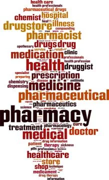 Pharmacy word cloud Stock Illustration