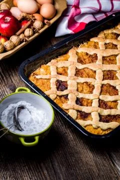 Phase baking apple cake from Grandma. Stock Photos