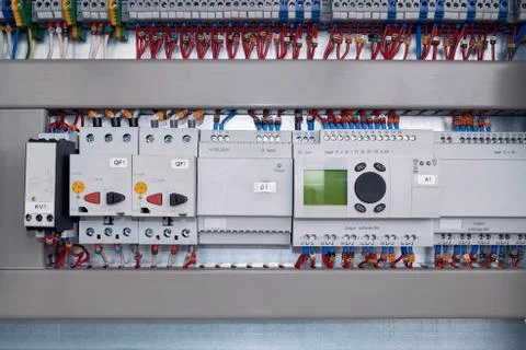 Phase control relay, motor protection circuit breaker, power supply, controll Stock Photos