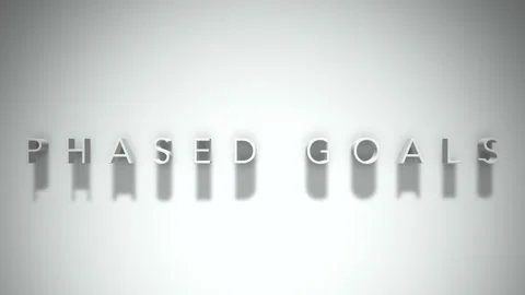 Phased goals 3D title animation white text on a white background Vídeo Stock 299370701