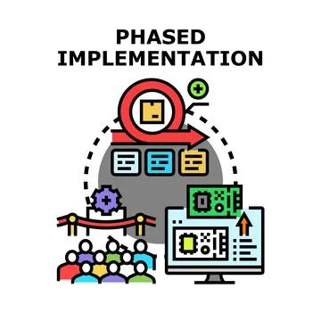 Phased implementation process developing software updates in stages 库存插图