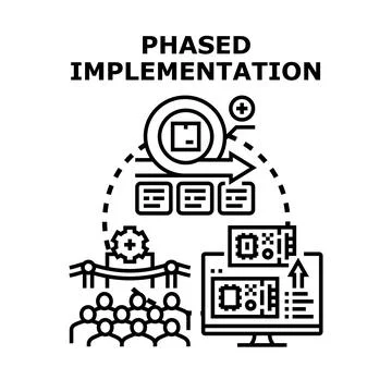 Phased implementation process developing software updates in stages Stock Illustration