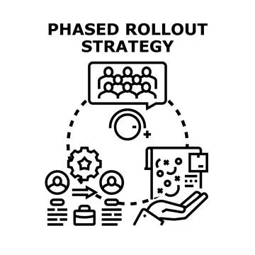 Phased rollout strategy implementing product launch steps Stock Illustration