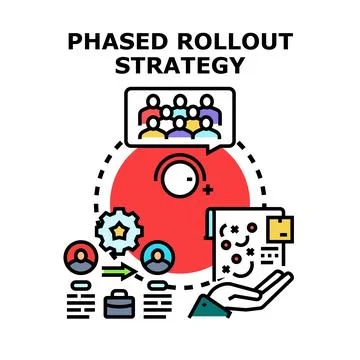 Phased rollout strategy implementing product launch steps Stock Illustration