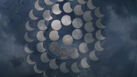 Phases of the lunar eclipse on the Saucer building? Compositing film Stock Footage 248605377