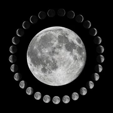 Phases of the Moon.Lunar cycle. Stock Photos