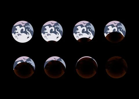 Phases The shadow of the moon on earth during an eclipse. Different phases of Ilustração Stock