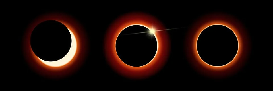 Phases of a solar eclipse. Bright sunshine. Vector Stock Illustration
