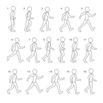 Phases of Step Movements Man in Walking Sequence for Game Animation Stock Illustration