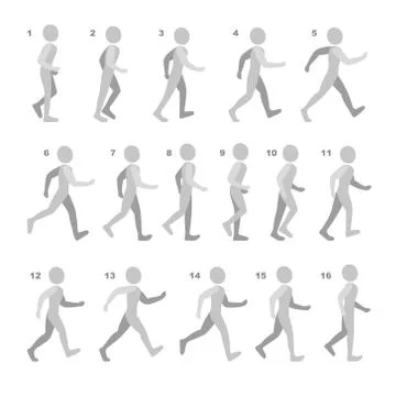 Phases of Step Movements Man in Walking Sequence for Game Animation on white Stock Illustration