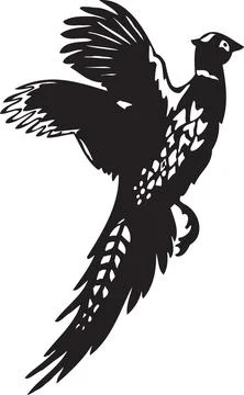 Pheasant Bird Silhouette Flying Dynamic Motion Black and White Illustration Stock Illustration