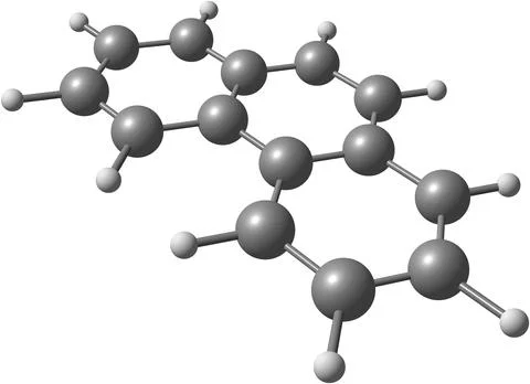 Phenanthrene molecule structural model on white Stock Illustration