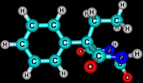 Phenobarbital molecular structure isolated on black Stock Illustration