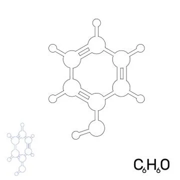 Phenol model molecule. Isolated on white background. Vector outline illustrat Stock Illustration