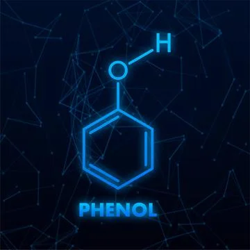 Phenol molecular structure with connected dots forming geometric pattern on dark Stock Illustration
