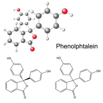 Phenolphthalein molecule - structural chemical formula and model Stock Illustration