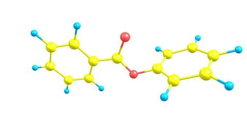 Phenyl benzoate molecular structure isolated on white Stock Illustration