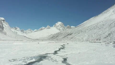 Pheriche in Everest Base Camp trek aerial in winter Vídeo Stock 150496619