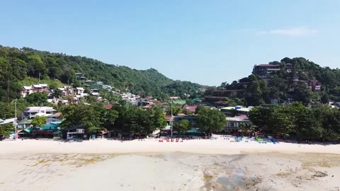 Phi Phi Don Beach and vegetation on a sunny day, Thailand from drone Video stock 332059557