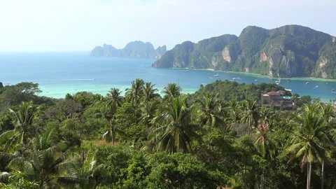Phi Phi Don island panorama from the top mountain viewpoint Stock Footage 290458048