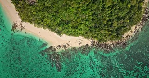 Phi Phi island aerial view showing clear turquoise water and sandy beach Stock Photos